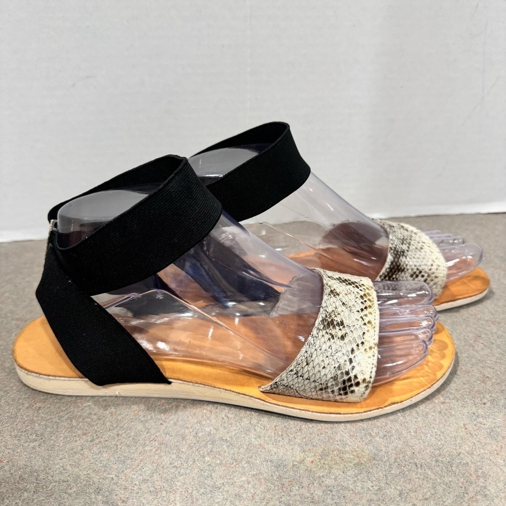 Cocobelle Luella Leather Snakeskin Print Elastic Strap Sandals 7.5